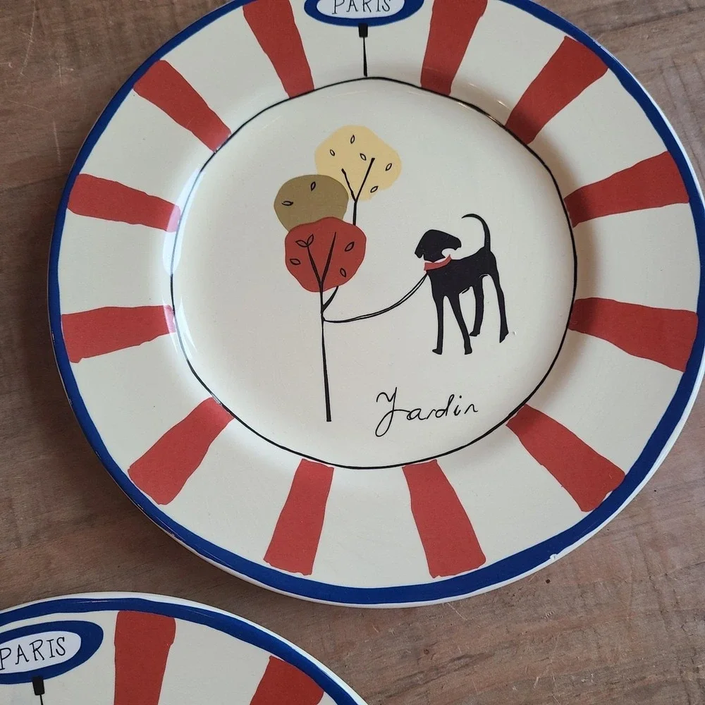 Vintage Garnet Hill‎ Portugal France Paris Cafe Animal Plates Set Of 3  9 1/4